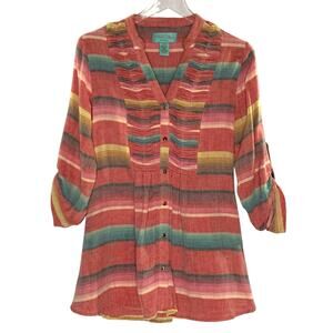 Tasha Polizzi S Womens Serape Saltillo Tunic Top Cotton Striped Southwestern